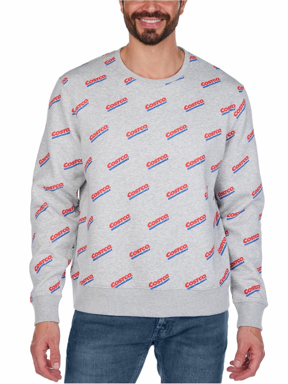 Costco Kirkland Signature Logo Sweatshirt Mens M Gray All Over Print Crewneck
